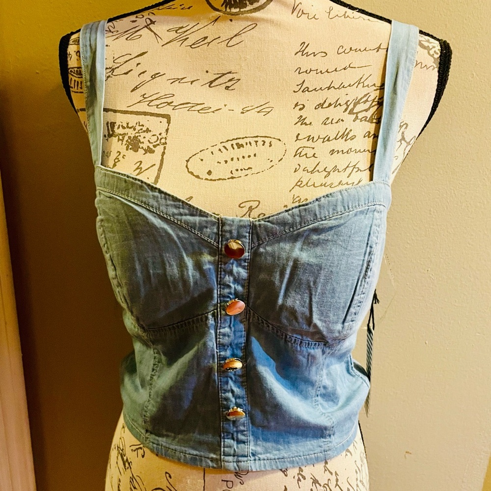 Haute Monde young contemporary Large denim blue stretchy NWT two small stains.